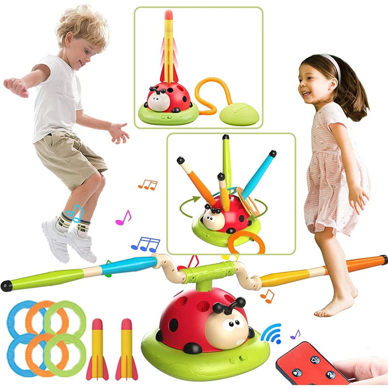 3 in 1 Ladybug Multifunction Exercise Machine Ferrule Jump Rocket Launcher Toy Sports Entertainment Game Outdoor Educational