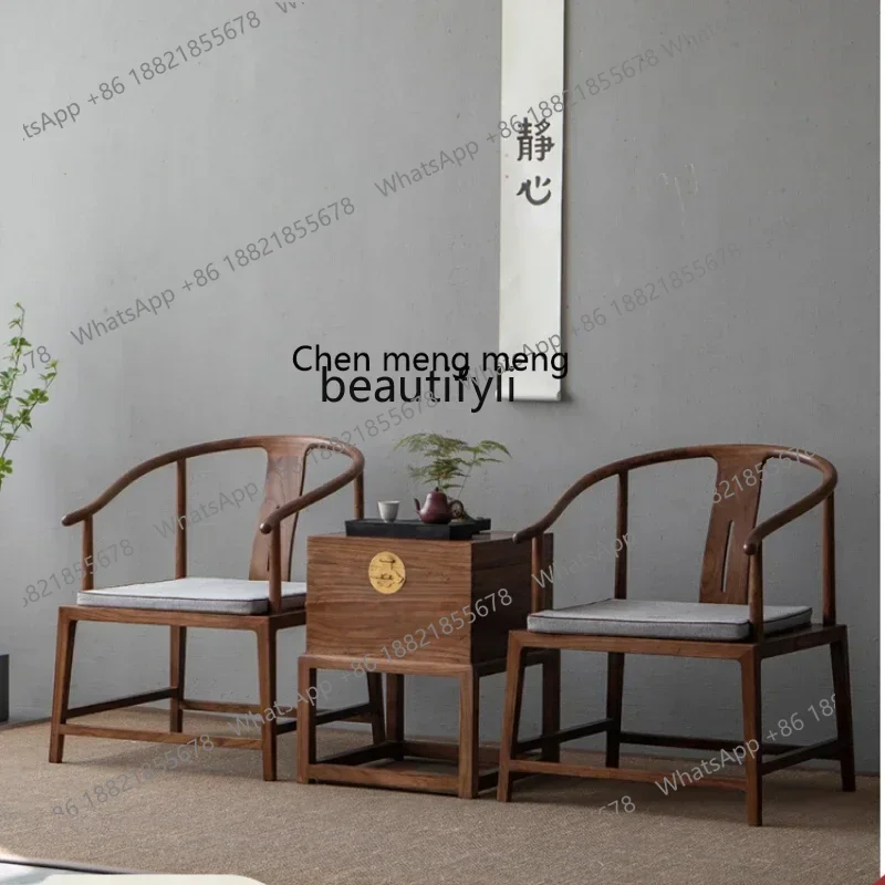 

X New Chinese solid wood armchair, black walnut simple Zen Taishi chair three-piece master chair