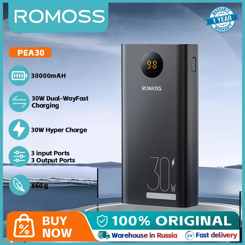 ROMOSS Powerful Power Bank 30000 mAh 30W Type C Fast Charger Romoss 30000mAh External Battery For Xiaomi 13 iphone Cellphone