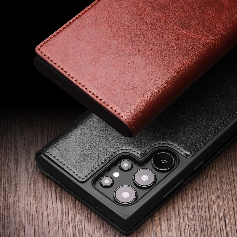 Qialino Genuine Leather Phone Case For Samsung Galaxy S24 S23 S22 Plus Ultra Business Style Fashion Luxury With Card Slots Cover