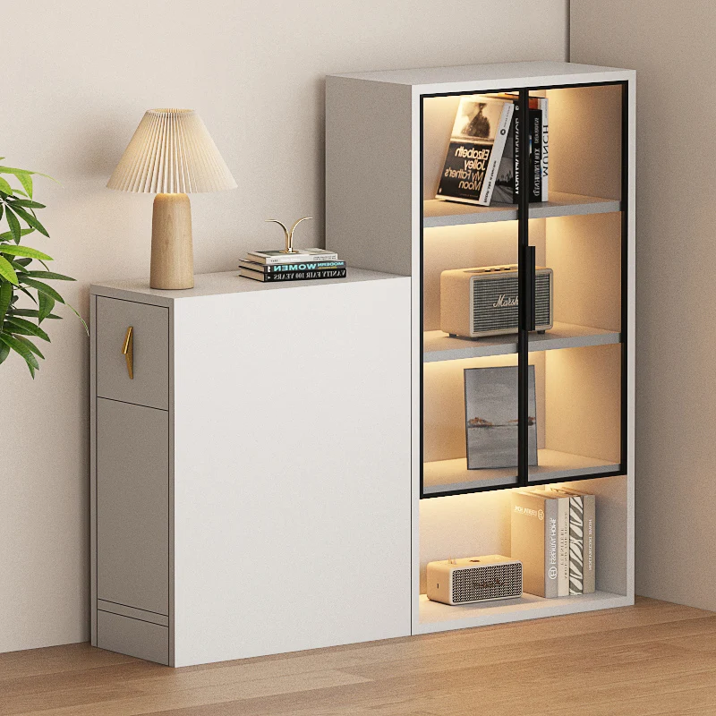 خزانة جانبية قابلة للسحب للأثاث، خزانة جانبية للأريكة، خزانة زاوية جانبية من الخشب الصلب، زاوية زجاجية ضيقة لغرفة المعيشة #1