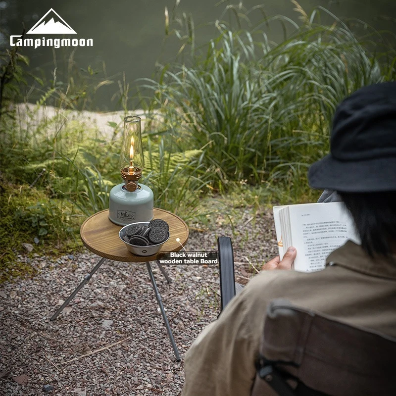 

CAMPINGMOON Z01-T Портативная раскладная подставка для пикника, круглая столешница из массива черного ореха, для кемпинга и хранения