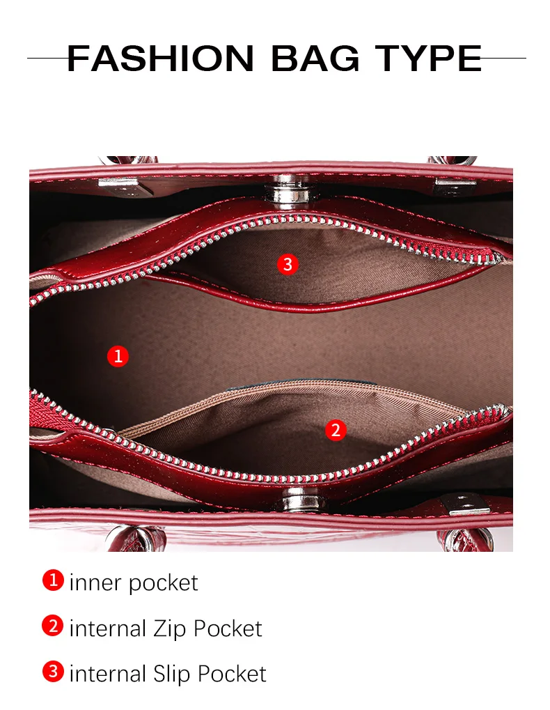 Echte Rindsleder-Handtasche mit Krokodilmuster für Damen, Glänzende Leder-Tragetasche, Tragbare Umhängetasche mit Mehreren Taschen für Pendlerinnen – Detail 5
