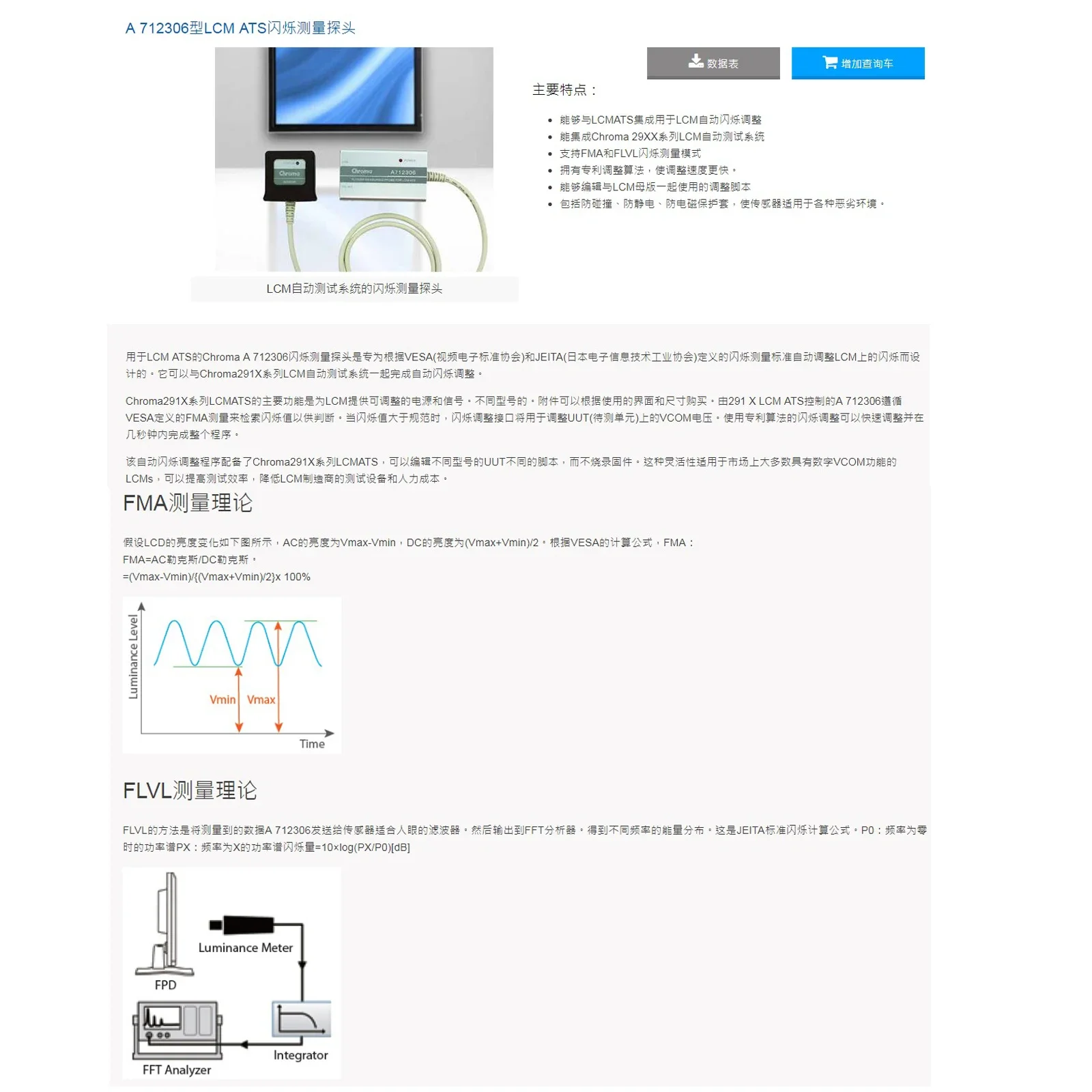 クロマa7123606 RS-485 LCM-ATSセンサー付きフリッカー測定プローブ