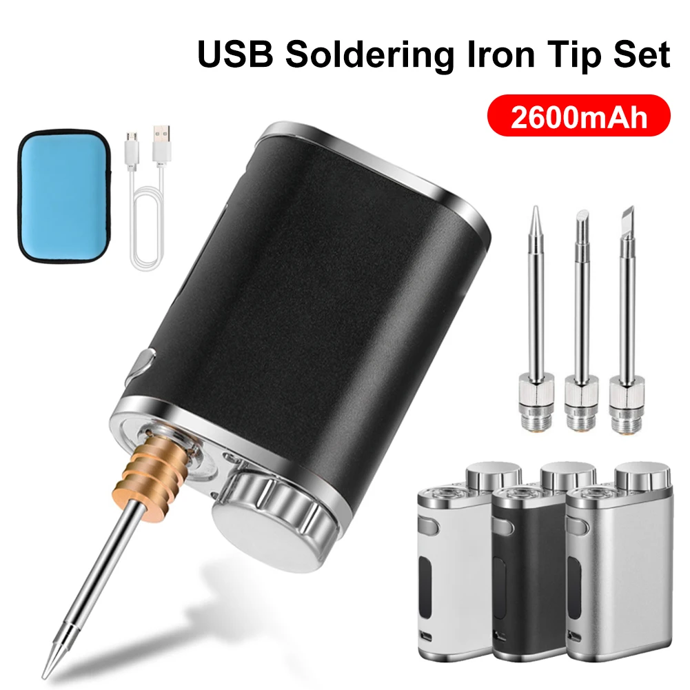 1-75w usb ferro de solda ponta conjunto com 3 dicas/ponta esponja de limpeza/2600mah bateria/bateria receptor ferramentas de solda acessórios