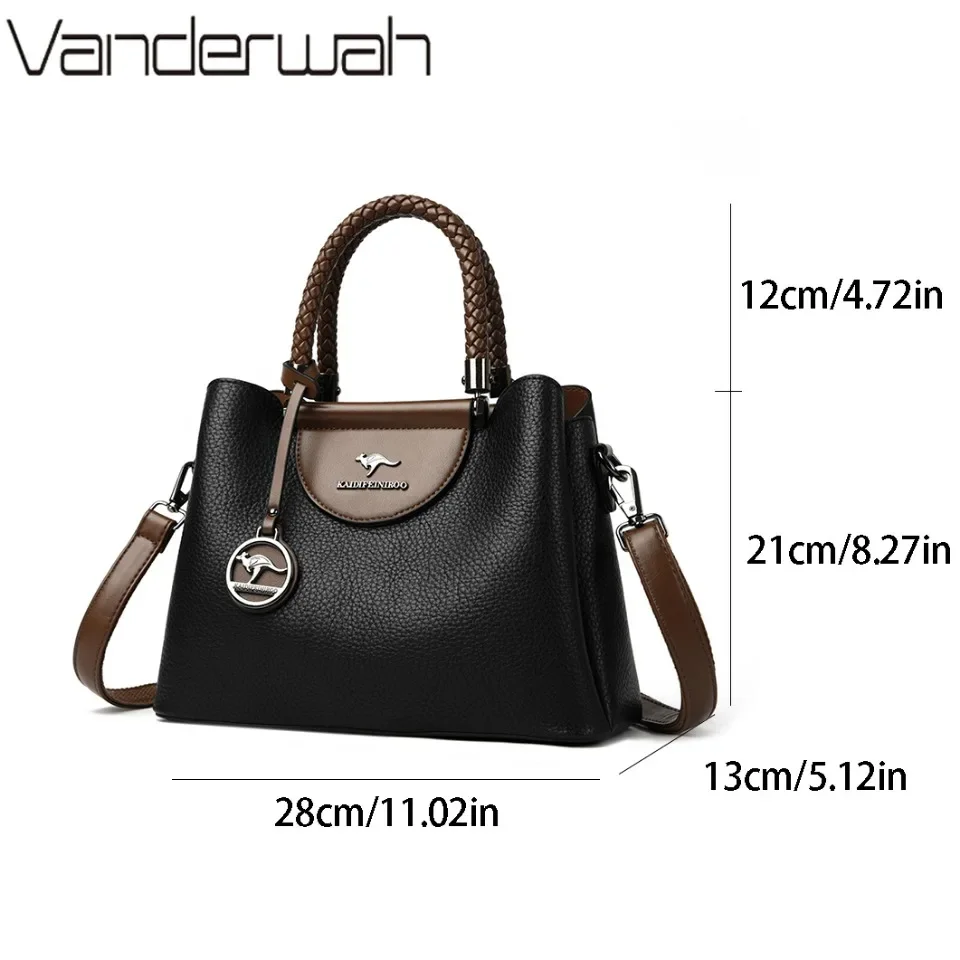 VANDERWAH 3 Layer Design Women\'s Handbags Luxury Designer Shoulder Crossbody Bags High Quality PU Leather Ladies Casual Tote Bag