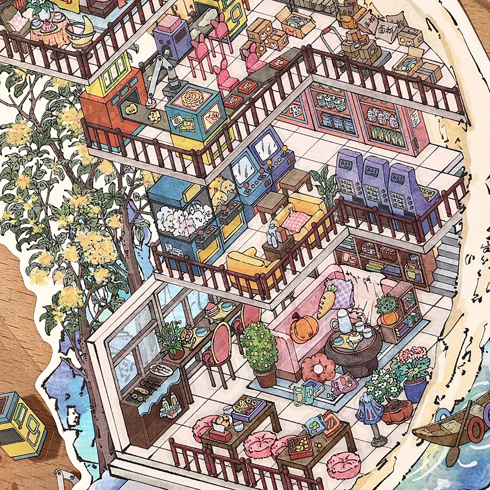 JIANQI Ancient style Small house Scene DIY Sticker Highly Playable Sticker Stacking Pasting Festival Birthday Gift for Kid Child