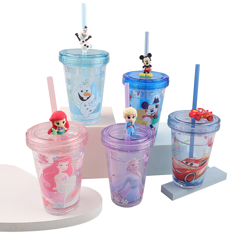 Disney Princess Elsa Children Drinkware Sipper Water Cup Cartoon 3D Baby Water Infusion Anti Scald Straw Cup Water Bottle