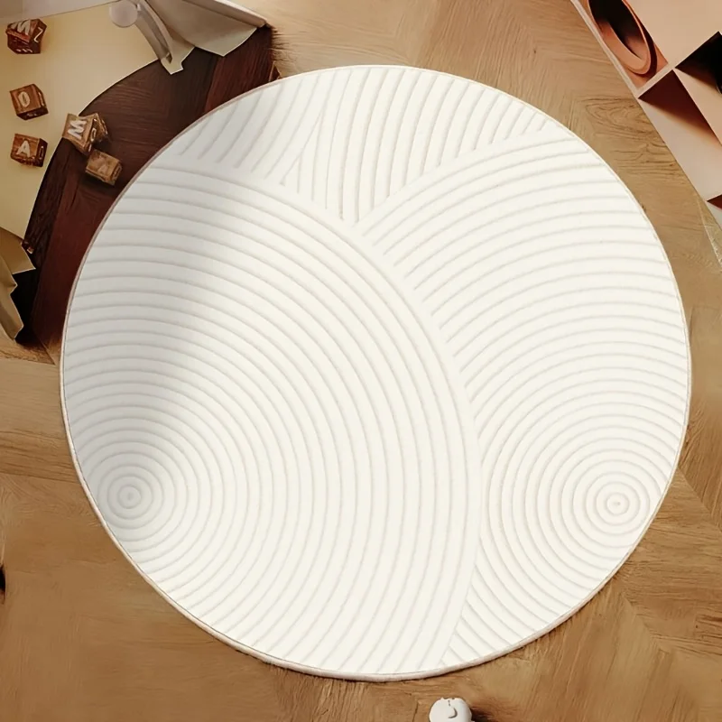 Minimalist Concentric Curve Round Decor Rug Cream Textured Abstract Circular Mat Simple Modern Floor Rug for  Indoor Home Decor