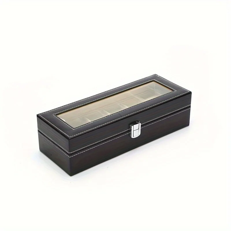 Vetrina per orologi e gioielli in pelle nera a 6 Slot di lusso-elegante Organizer Flip-Top per accessori