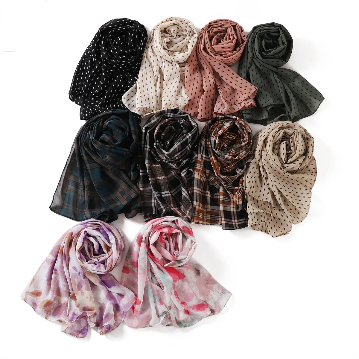 Fashion Plaid Printed Chiffon Scarf Muslim Femmel Chiffon Hijabs Islam Accessories Turkish Bandana Yiwu Beautiful Scarf Shawls