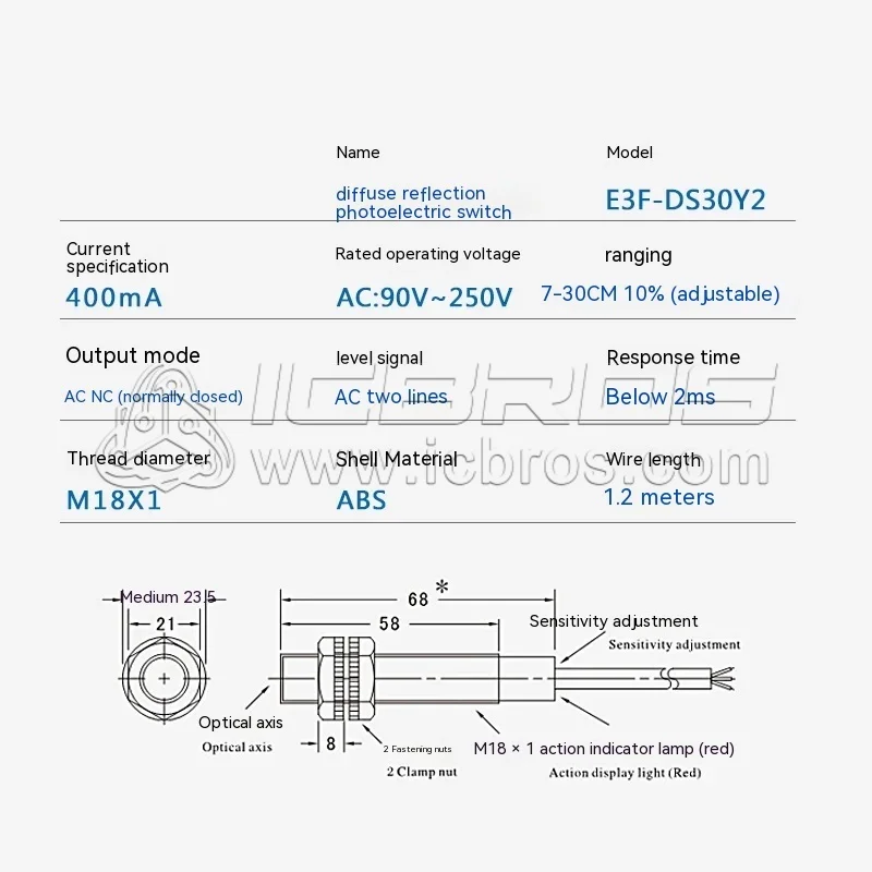 E3F DS30Y2 Diffuse Reflection Photoelectric Switch Infrared Sensor E3F-DS30Y2 2-wire AC 220V 380V 36V Normally Closed