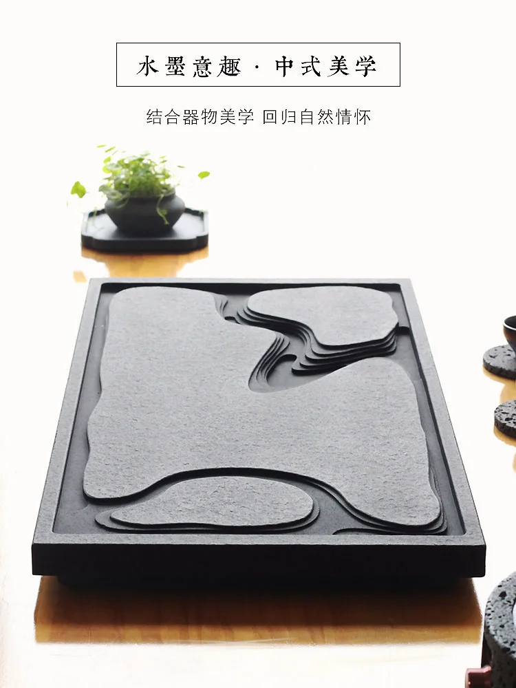 Household Black Gold Stone Tea Tray Simple Modern Light Luxury Tea Table Kung Fu Tea Sea Natural Whole Black Gold Stone