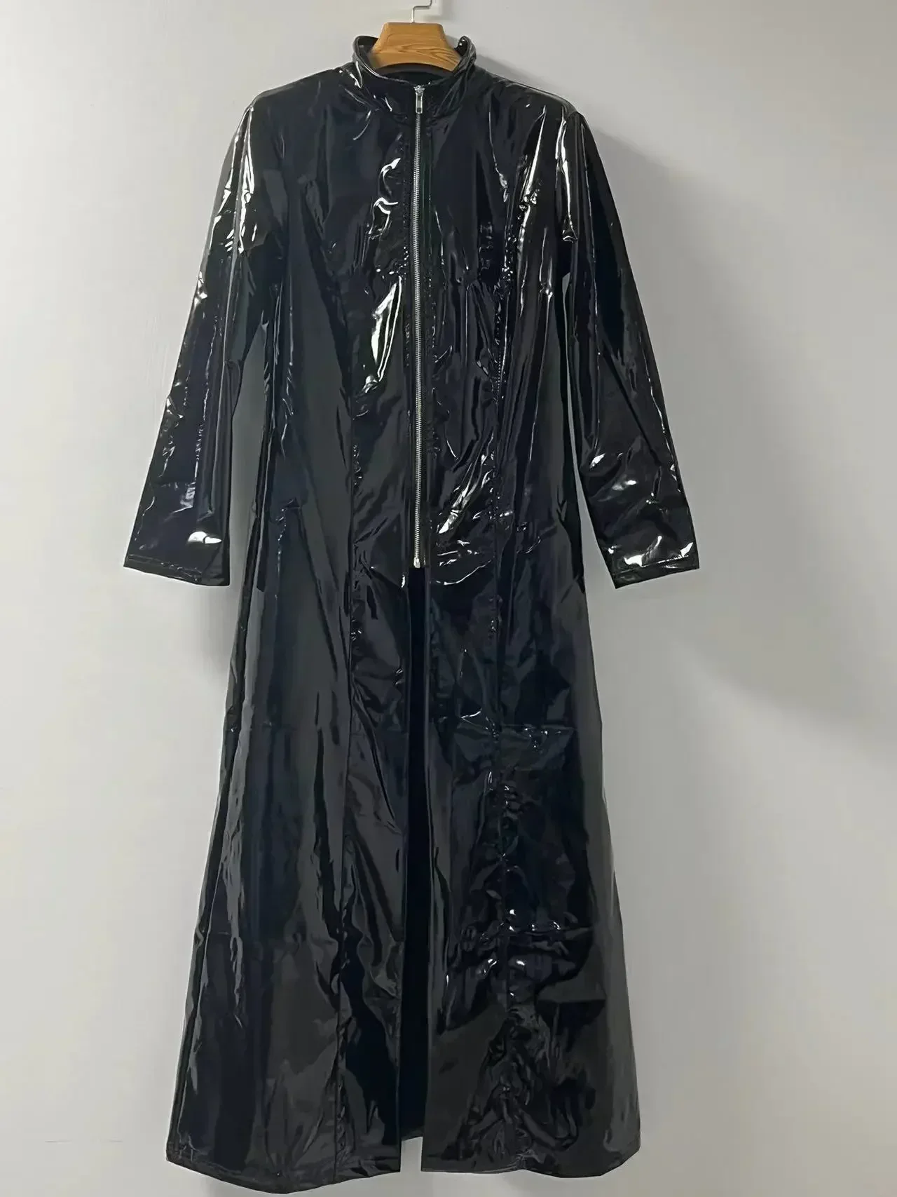 Unissex preto longo casaco de couro brilhante pvc látex trench jaqueta traje para homens mulheres filme a matriz neo cosplay