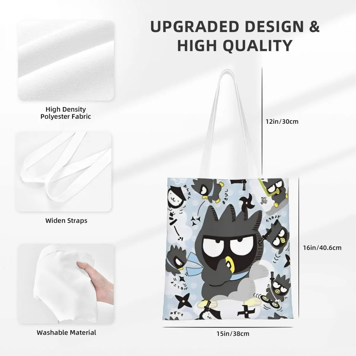 Badtz Maru Warrior Tote Bags Bolso de mujer Bolso de lona con dibujos universitarios Bolso de hombro Bolsa de comestibles reutilizable