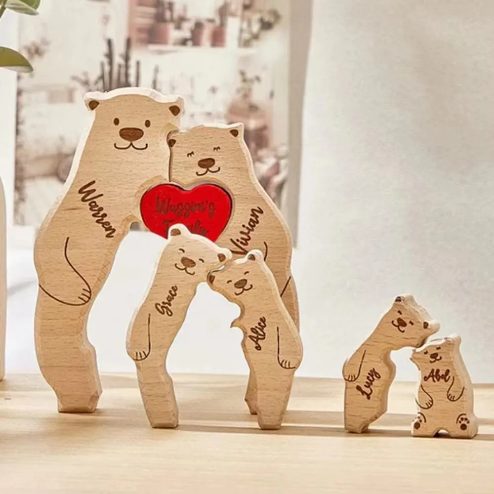 Personalized Family Bear Puzzle Decor Custom Names Fits 2-6 Names Rustic Wooden Bears Seasonal Décor for Mother's & Father's Day