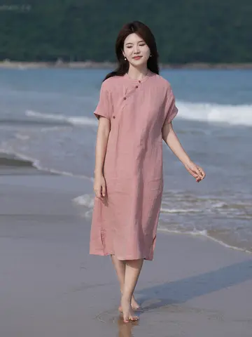 여성용(여자) 드레스(라인드레스) 중간 길이(미디) 중장 길이(미디) 중국 스타일(중국풍) 여름(여름용) 얇은(가벼운) 새로운(신상) 리모델링(개량) 리모델링 드레스