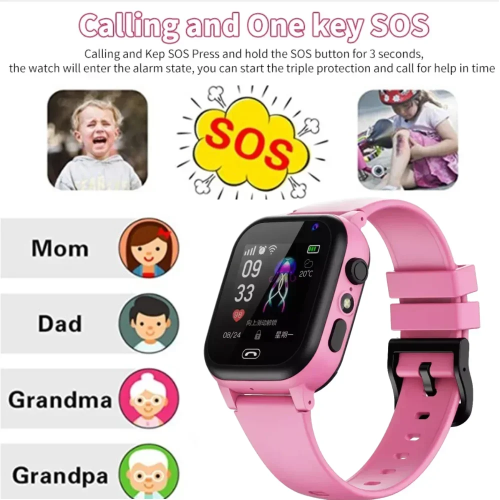 Waterproof Kids Smart Watch SOS Call Message Reminder Camera Children's Watch Student Remote Monitoring Alarm Clock Phone Watch