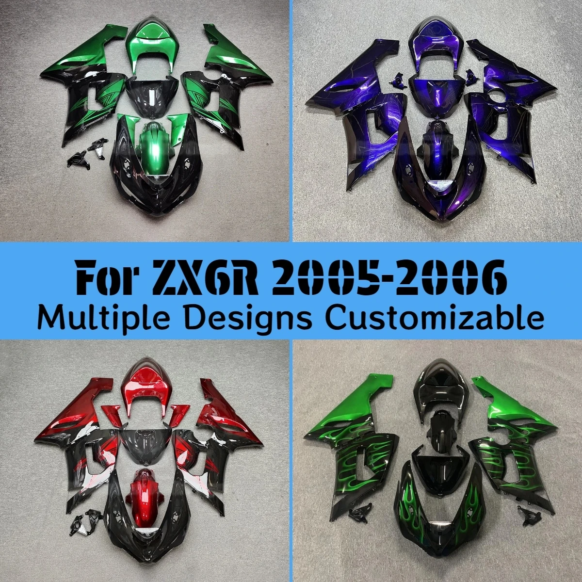 ABS Fairings for Kawasaki ZX-6R 2005 2006 Green Flame Motorcycle Body Parts Set Fairing Kit ZX6R 05 06