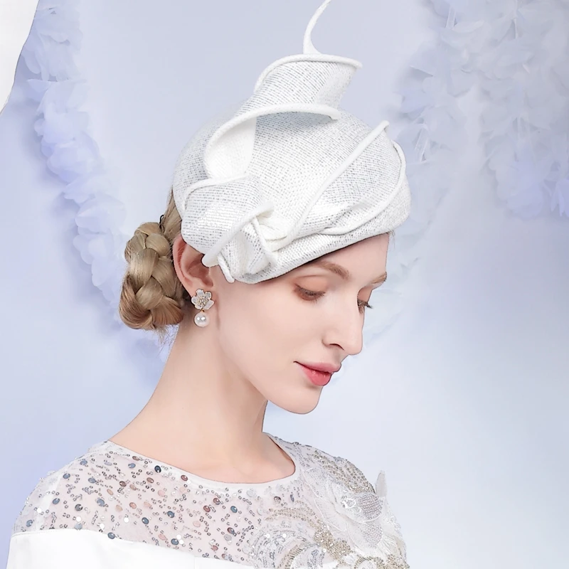 Topi Fascinator Putih Mewah FS untuk Wanita, Pesta Teh Musim Dingin, Topi Baret, Topi Pillbox Vintage 2025 untuk Pernikahan, Chapeau Femme