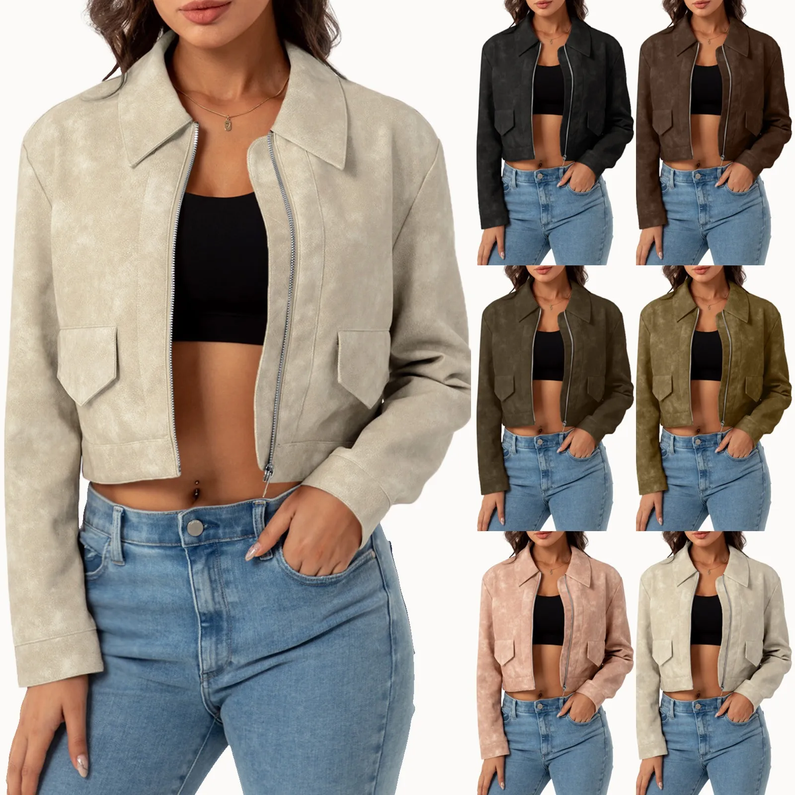 

Женская короткая куртка из искусственной кожи, винтажная свободная байкерская куртка на молнии в стиле ретро, верхняя одежда, осень-зима 2024