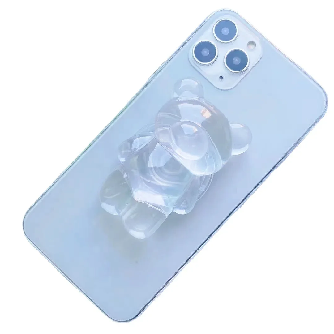 3D 귀여운 다채로운 크리스탈 베어 그립 톡, 한국 휴대폰 홀더 스탠드 그립 톡 소켓, 전화 지원 범용 브래킷