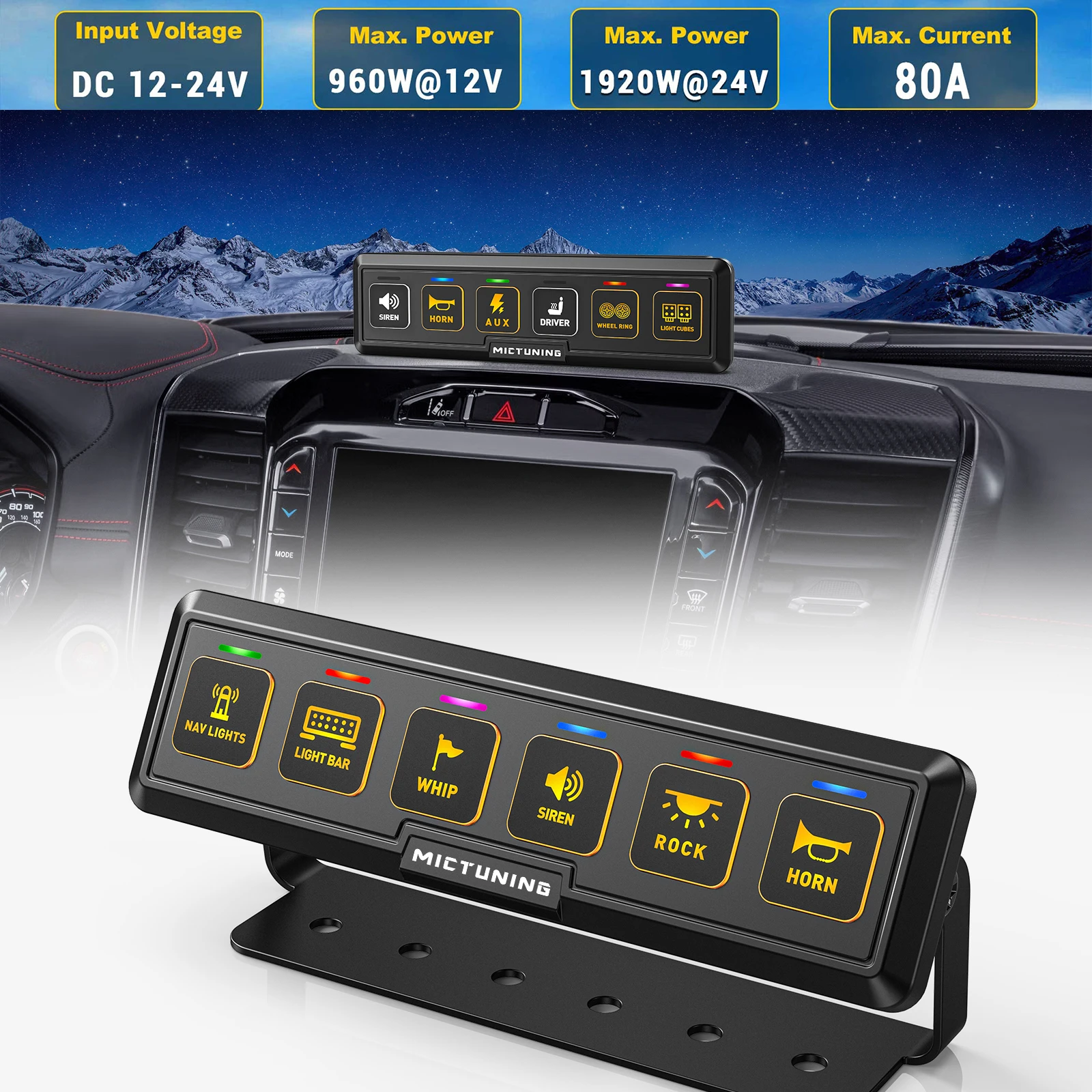 

MICTUNING BB60 6-Gang Wireless Switch Panel, 164FT Control Range Auxiliary ON-OFF Relay Circuit Box for Car Offroad Truck