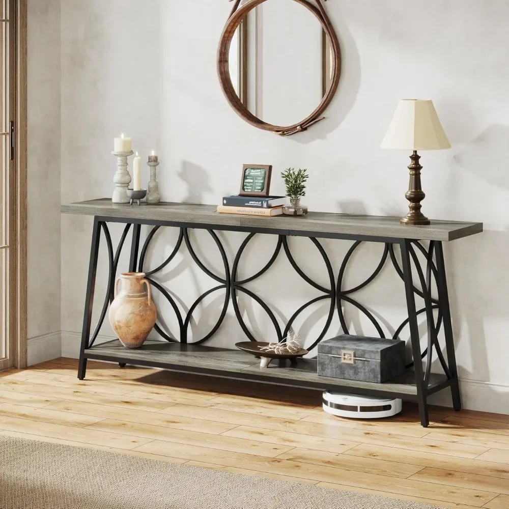 70.9-Inch Sofa Table, with Storage for Entryway, Living Room, Hallway, Foryer, 2-Tier Narrow Console Table