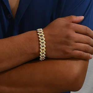 Hip -Hop -Kubanarmband für Männer, vollständig heller Kristallstein, breite goldene Farbe, Cash Locker, Modeerklärung Juwelen 8 Hauptverkaufsarmband Helligkeit - №6