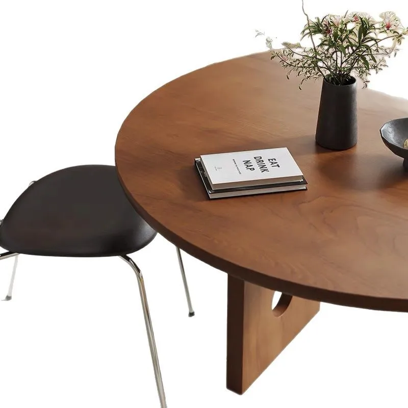 طاولة طعام مستديرة من الخشب الصلب الراقية مع قرص دوار منزلي جديد غير لامع في العصور الوسطى #5