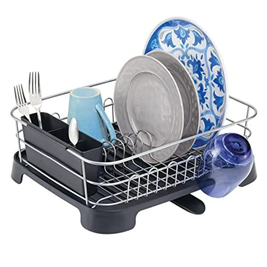 

Alloy Steel Sink Dish Drying Rack Holder w/Plastic Swivel Spout Drainboard Tray - Dish Rack/Dish Drainer Storage Organizer for