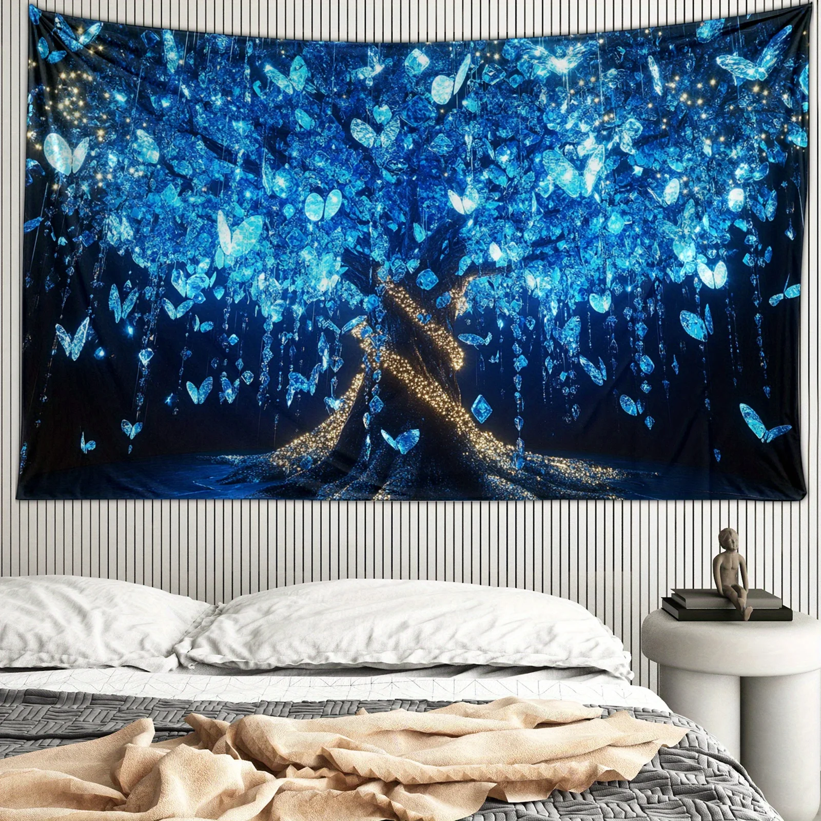 

VIKAMA Crystal Butterfly Sanctuary Tapestry Giant Tree Blue Butterfly Crystal Stone Fairy Wind Living Room Room Decoration