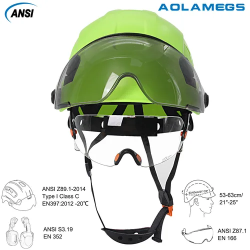 Imagen 2 del producto Cascos de seguridad para construcción CE con gafas dobles, gorra de trabajo ABS transpirable para ingeniero, protección para la cabeza, gorra de rescate para escalada ANSI