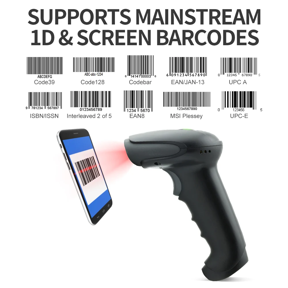 GTCODESTAR Handheld CCD Barcode Scan Gun 2.4G Barcode Reader 1D Wireless Barcode Scanner Plug and Play for Inventory Scanning
