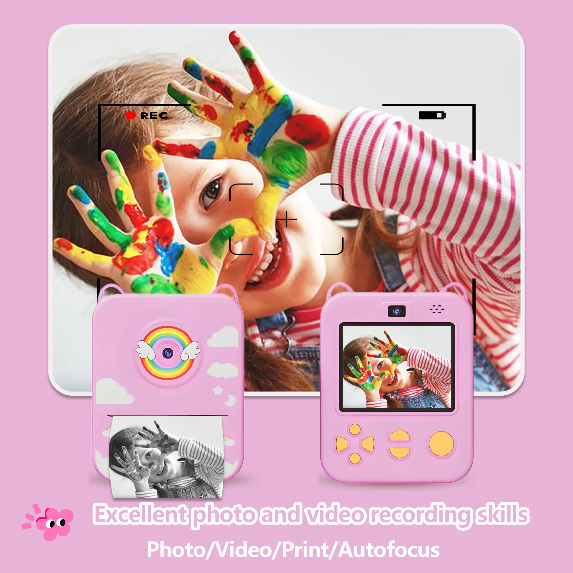 Kindercamera Kindercamera voor kinderen Instant Print Draagbare kleine camera, 3 rollen printpapier, cadeau voor jongens en meisjes
