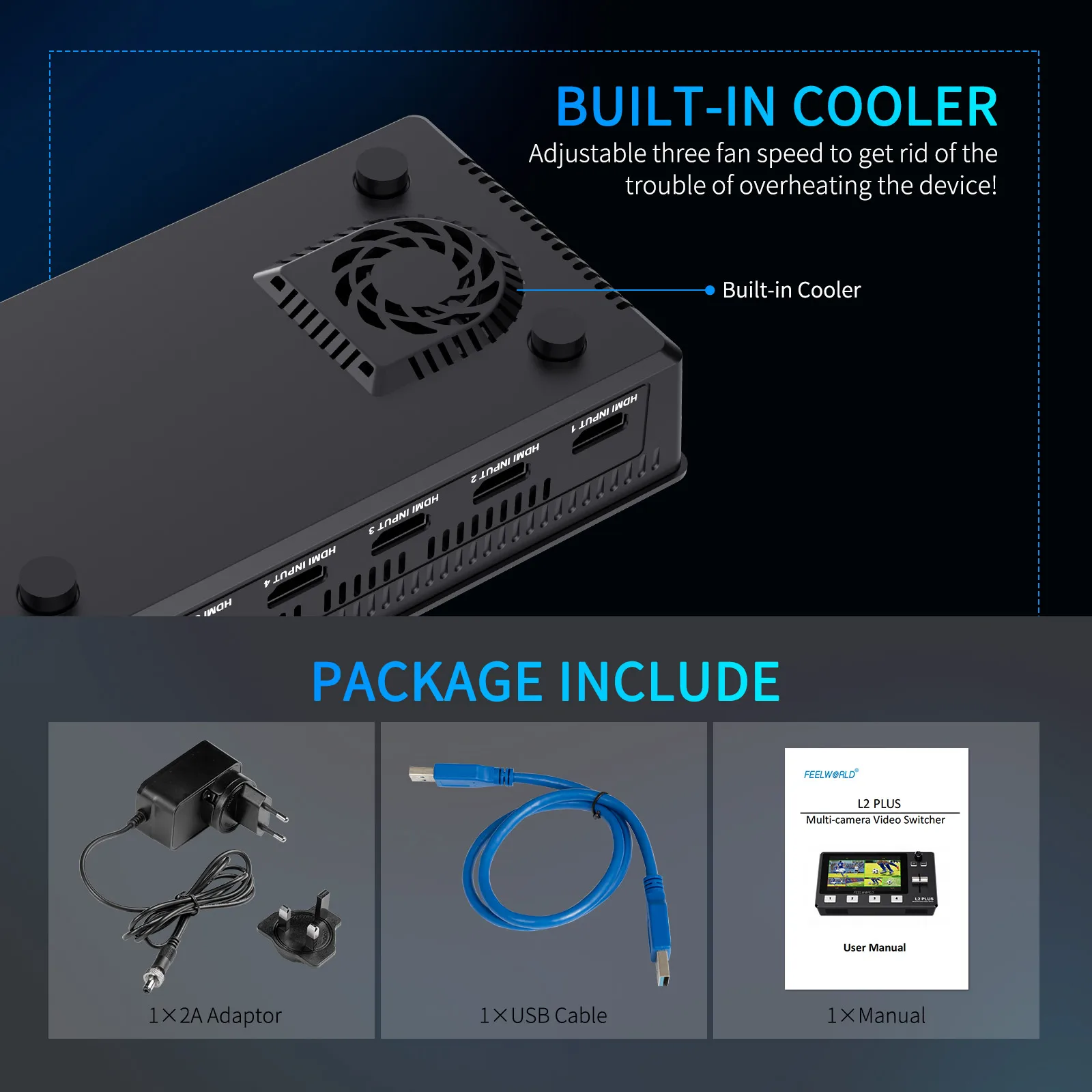 FEELWORLD Multi Camera Video Mixer Switcher  L2 Plus 5.5 Inch LCD Touch Screen 4 HDMI Inputs USB3.0 Output Live Streaming