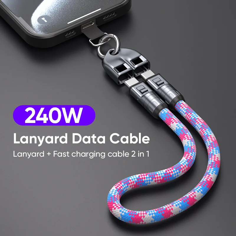 240W Phone Hand Strap Lanyard Design USB Data Cable C to C Adapter Power supply Charging cable for iPhone 17 PRO Max 16 Series