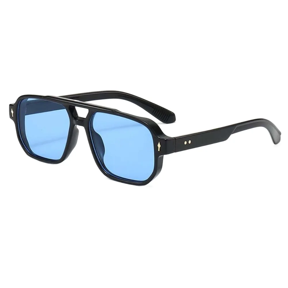 

Catwalk Retro Double Beam Sunnies HD PC Unisex Sunglasses Square Frame Decorative Anti-UV Glasses Outdoor