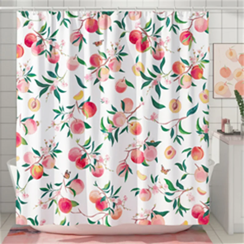 Allover Fruits Shower Curtain Liner Peach Lemon Strawberry Orange Papaya Print Bath Curtain With Hooks Waterproof For Bathtub