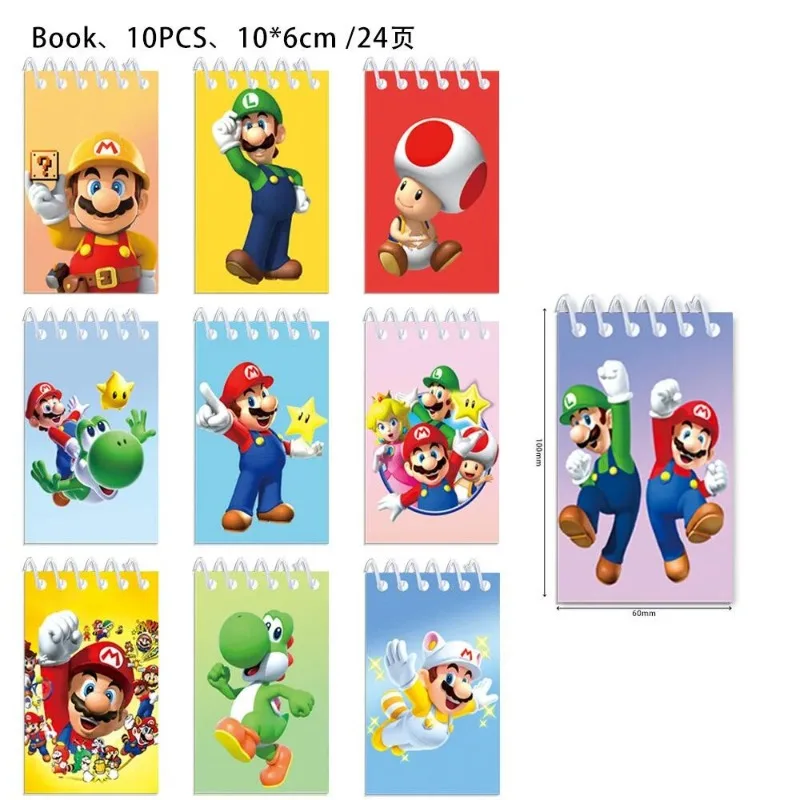 10pcs Game Super Marios Bros Notebook Anime Binder Tear-off Memo Pad Portable Diary Planner Schedule Mini Journal Supplies Gifts