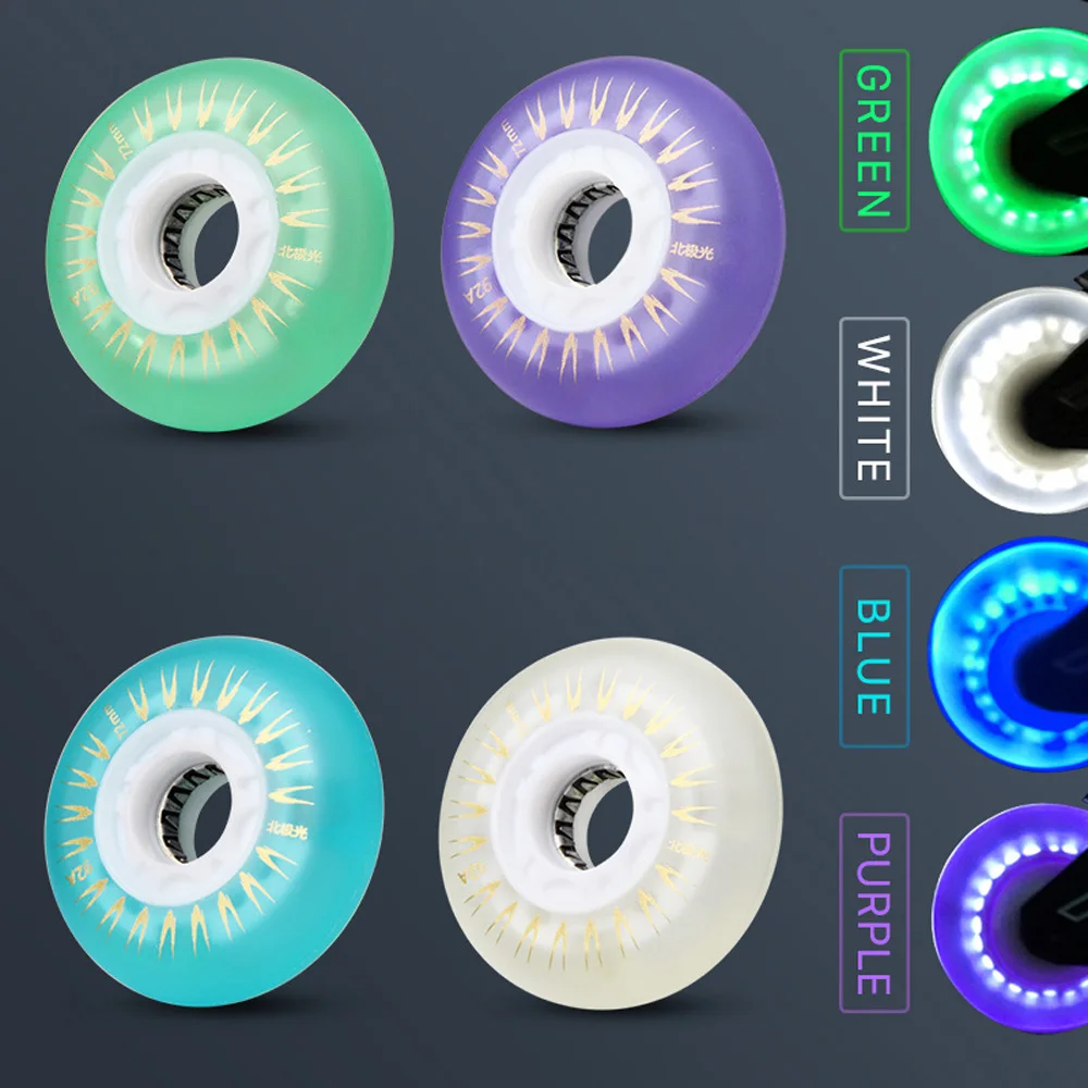 

Колеса со светодиодной подсветкой для роликовых коньков 92A, высокая яркость, вспышка, зеленый/белый/синий/фиолетовый, 72 76, 80 мм, для ночного катания на коньках AMB323
