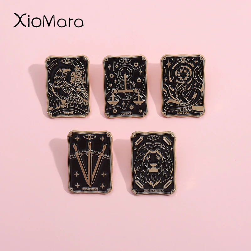 Sun Moon Stars Tarot Enamel Pins Custom Card Game Divination Witch Dark Punk Brooches Lapel Badges Gothic Jewelry Party Gifts