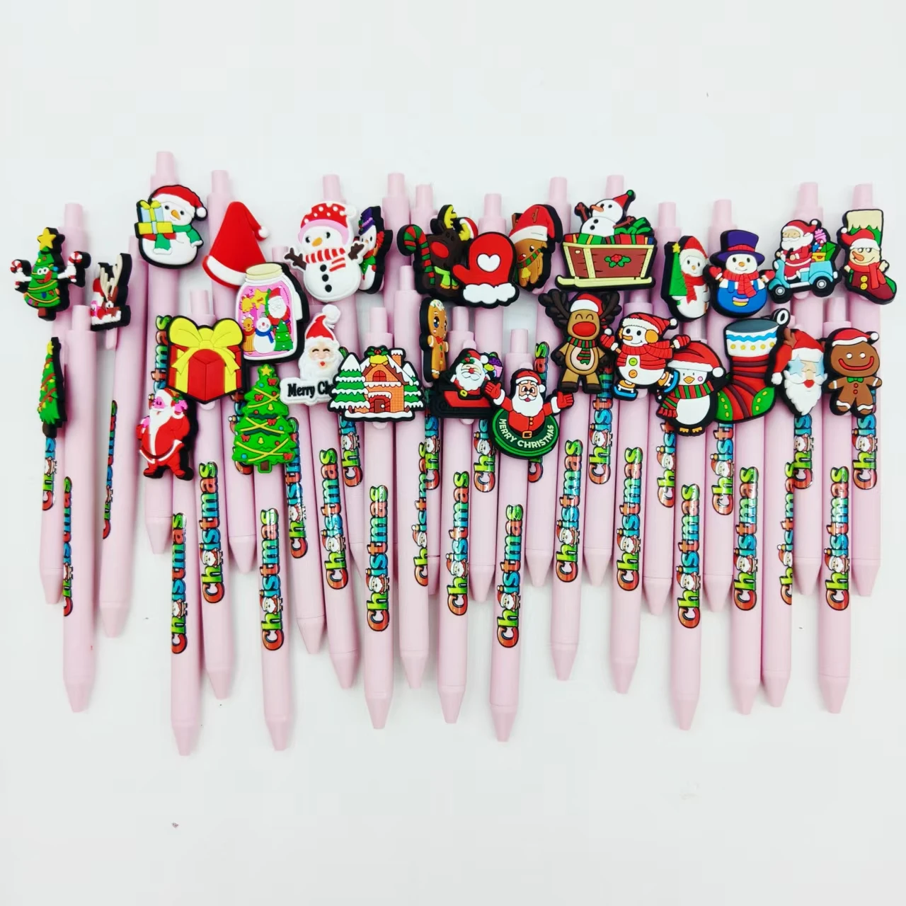 

12Pcs/16Pcs Christmas Themed Ballpoint Pen Elk Christmas Tree Snowman Shape Patch Ice Pink Series Printed Pattern Ballpoint Pen