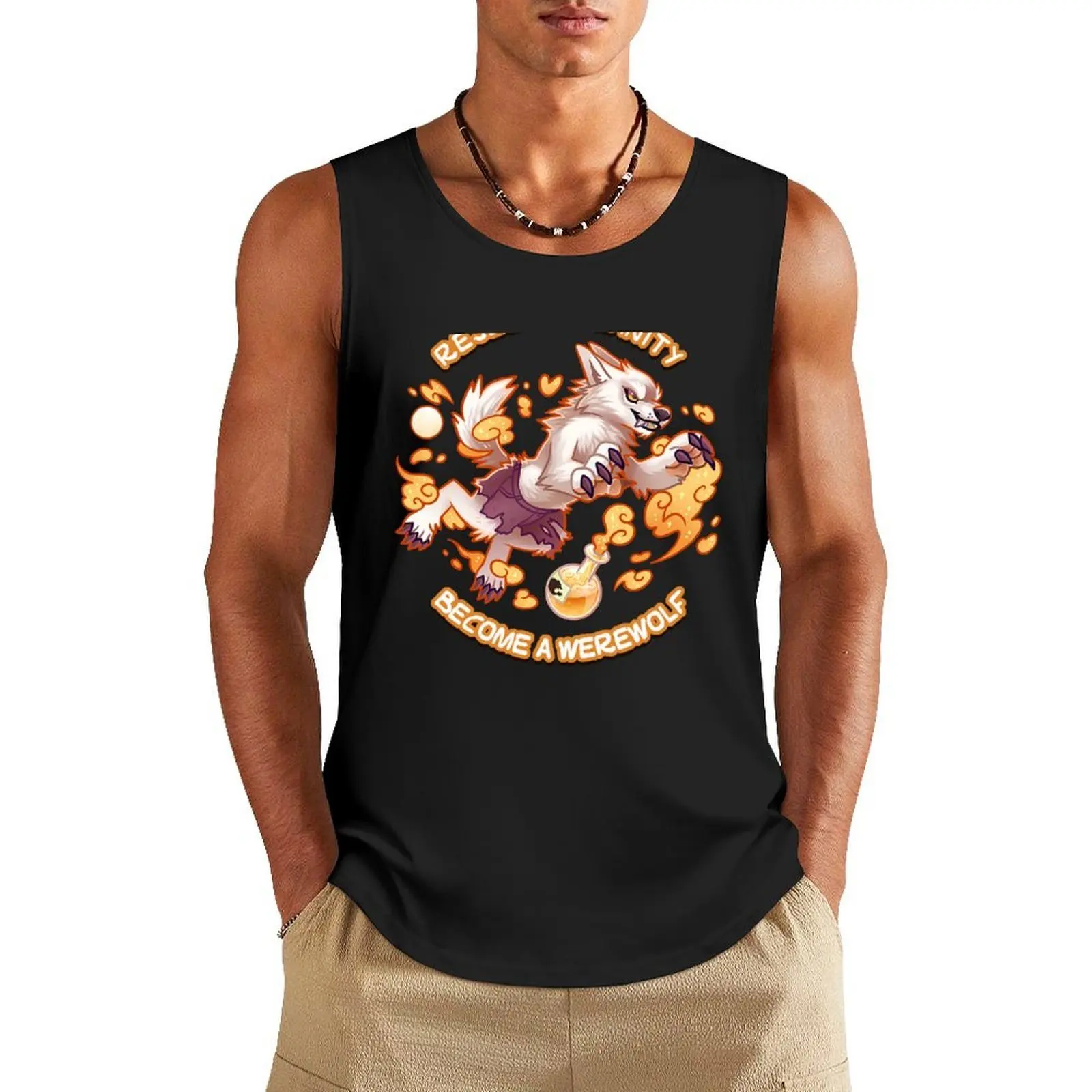 

Reject humanity, Become a white WEREWOLF! -Yellow Potion Tank Top vests for men Men's summer clothes 2025 Short sleeve