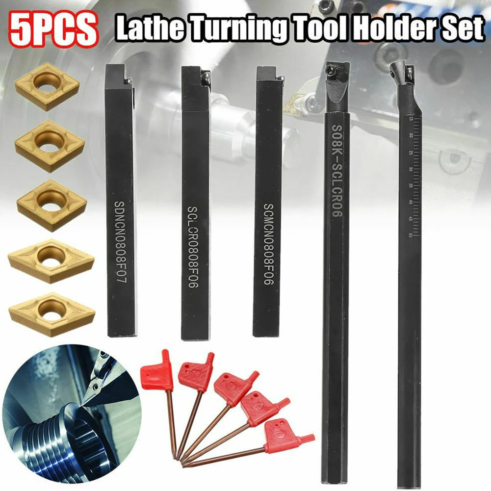 5pcs 8mm Shank Indexable Lathe Turning Tool Holder +CCMT060204 DCMT070204 Insert Low Temperature Strength 0-improves Workpiece