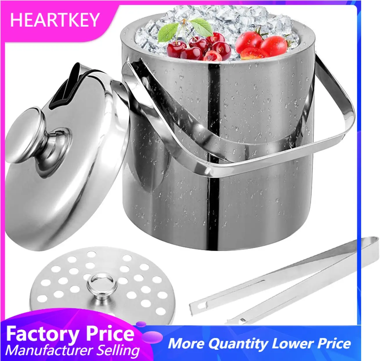 

Ice Bucket 304 Stainless Steel Chilling Beer Wine Drinks Cooler Bucket 1.3L Double Wall Home Bar Party Barware Insulated Bucket