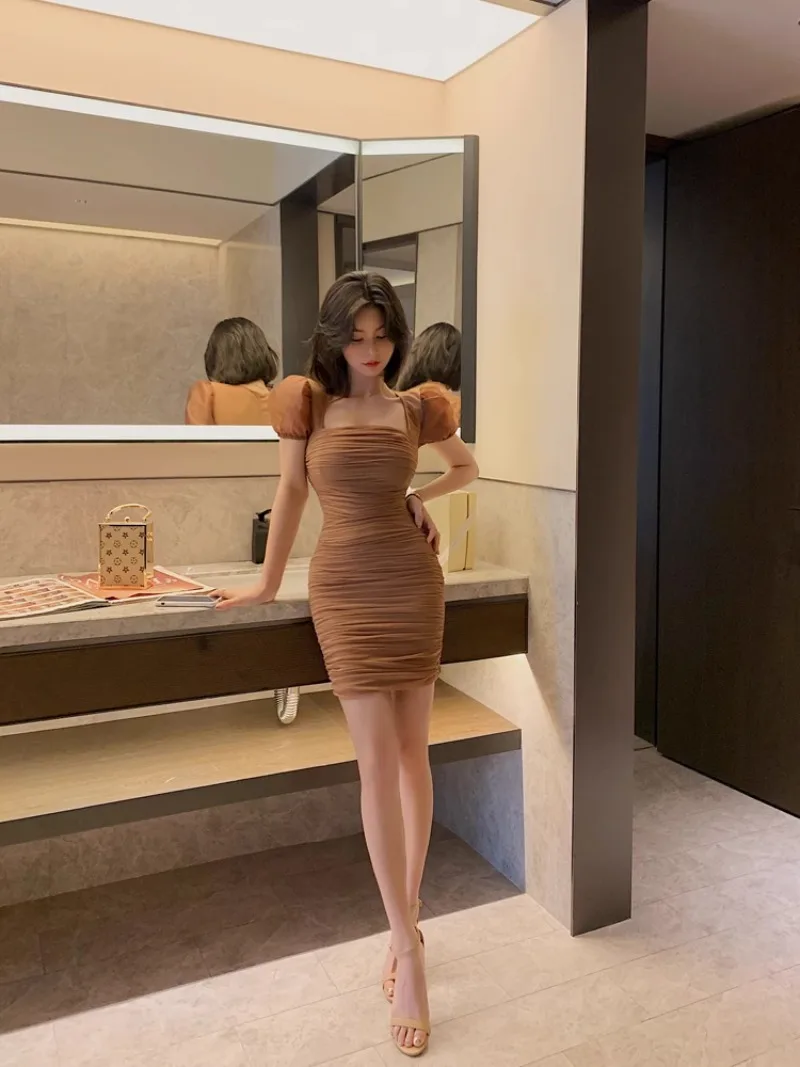 

Sexy French Style Square Neck Bodycon Party Dress 2025 New Style Fashion Temperament Women Elegant Cocktail Dress