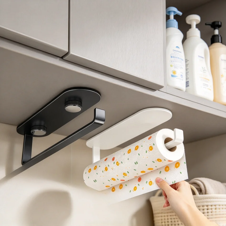 No Drill Suction Paper Towel Holder Removable Wall Mount Kitchen Paper Roll Rack