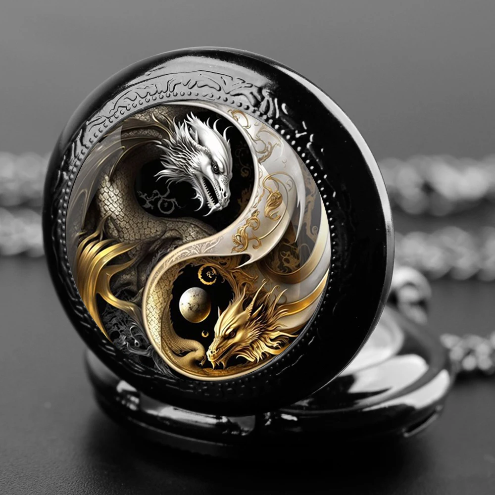 Mysterio Dragon Glass Dome Vintage Quartz Pocket Watch Men Women Classic Pendant Necklace Chain Charm Clock Watch Jewelry Gifts