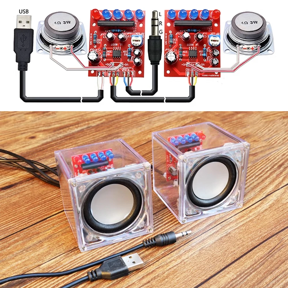 diy speaker kit 4Ohm 3W 1 pair with shell diy electronic soldering kit USB 5V1A